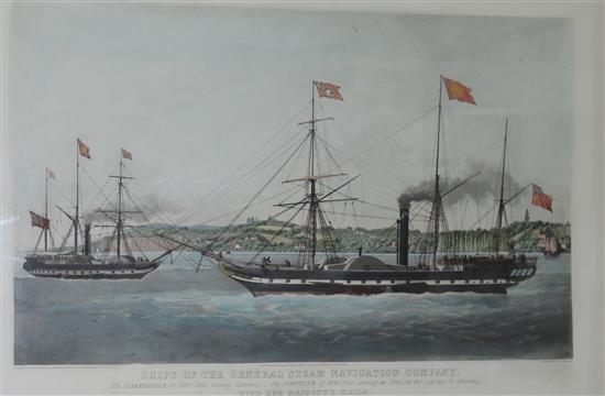 Duncan after Huggins, coloured aquatint, Ships of the General Steam Navigation Company, The Caledonia and Neptune, 45 x 68cm